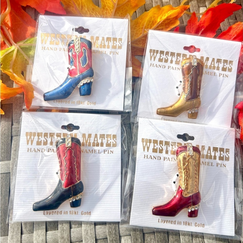 Western Mates Cowboy Boot 18k Gold Enamel Pin Brooch NEW! CHOICE OF ONE!…​